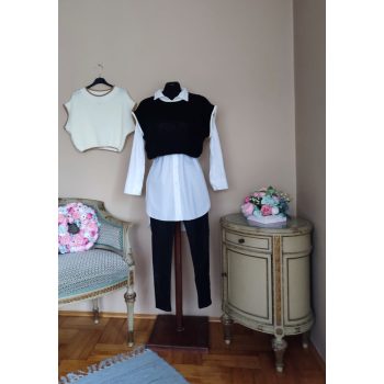 Kötött mellény fekete és krém színben