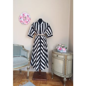 Csíkos ingruha fekete-fehér