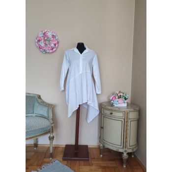 Aszimmetrikus pamutvászon tunika fehér